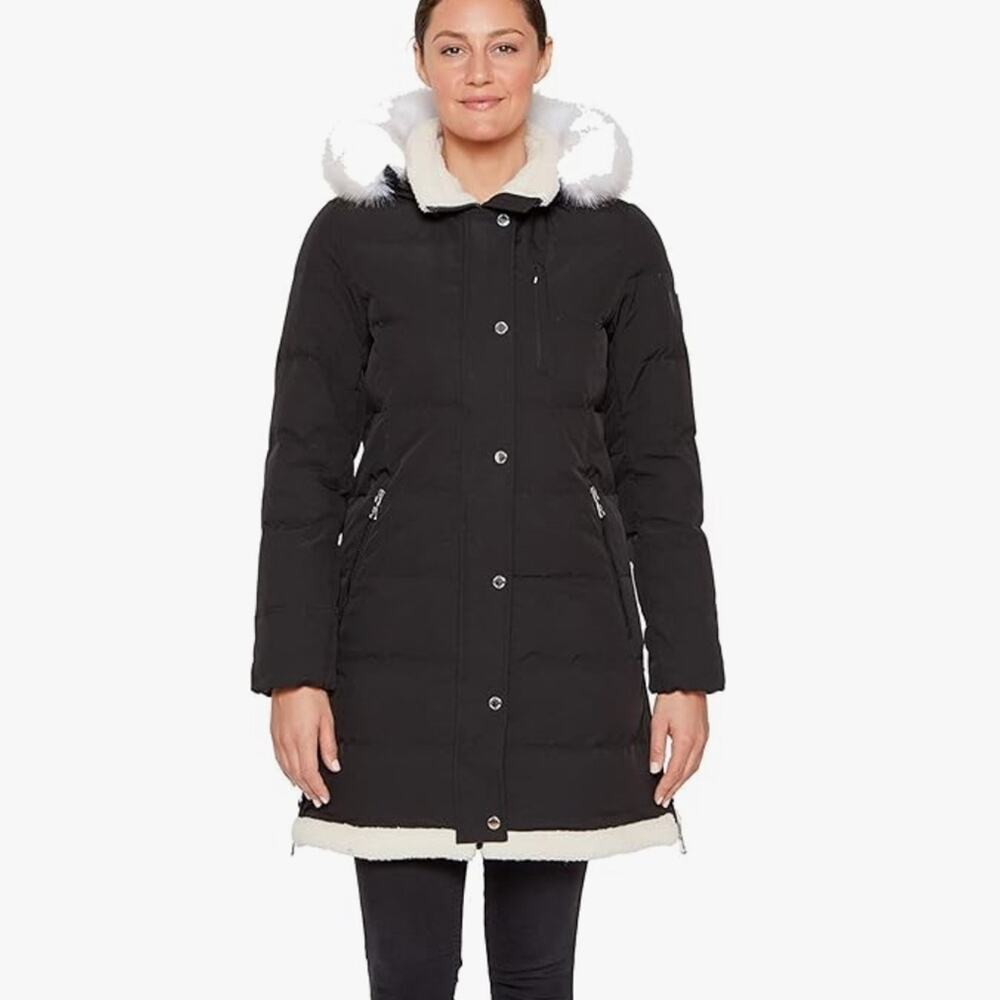 Vince Camuto Women's Down Duffle Coat with Hood Trim Small